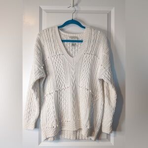 Vintage Express Handknitted V Neck Knit Pom Pom Sweater Ivory Size XS
